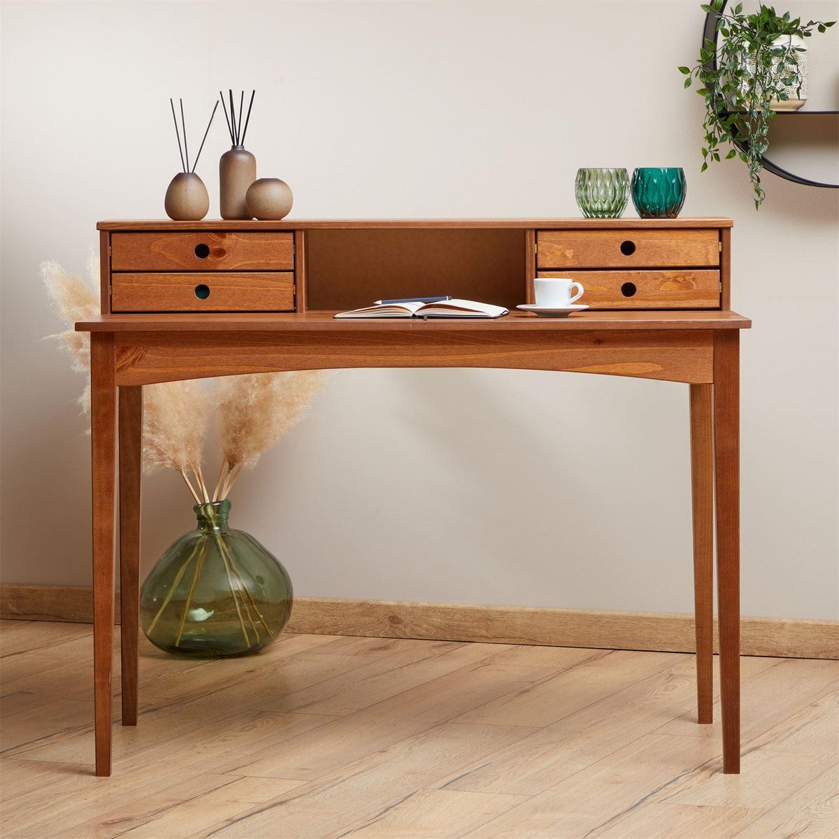 IDIMEX Bureau MILANO en pin massif avec 4 tiroirs et 1 niche