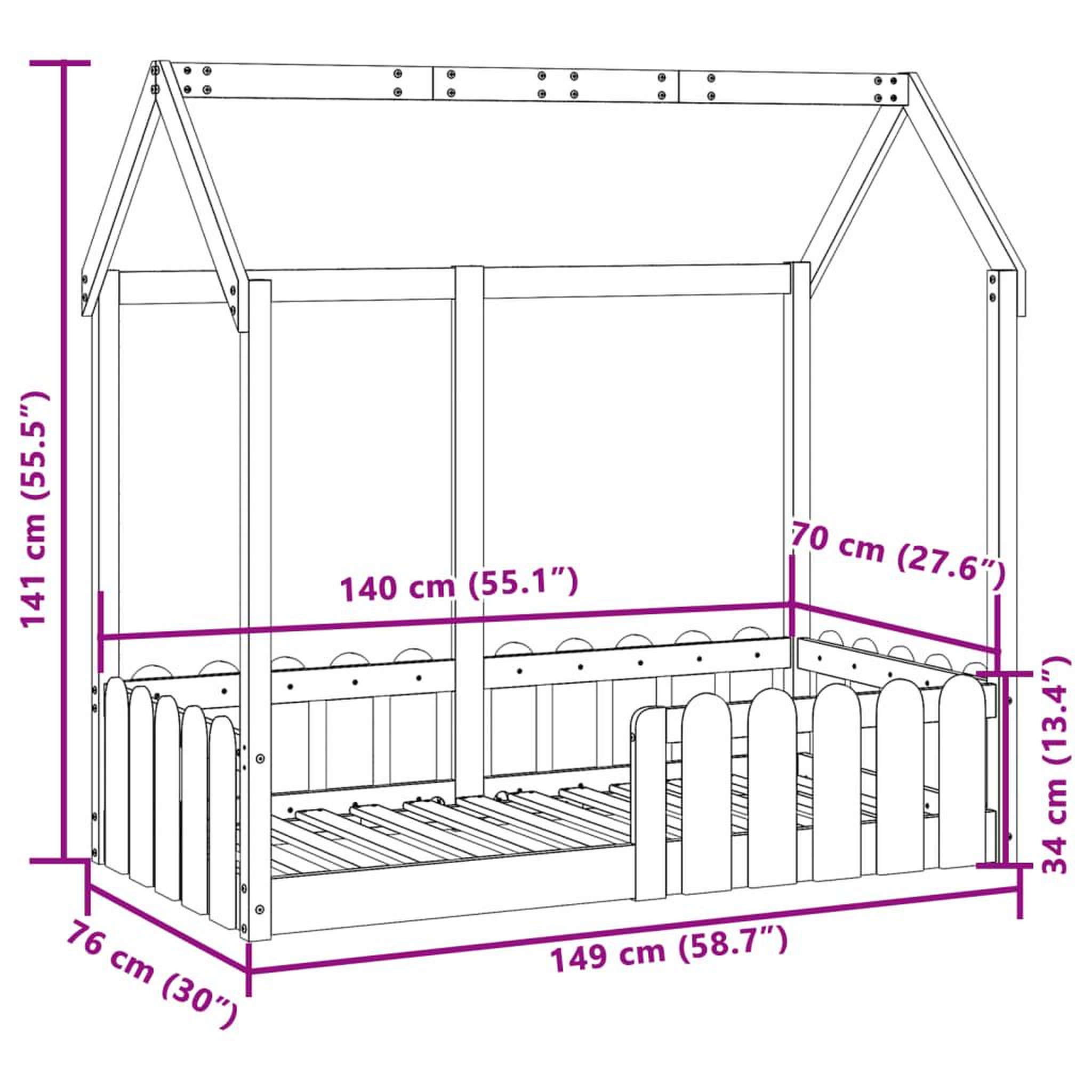 Voir la diapositive 6 : VIDAXL Cadre de lit d'enfants forme de maison sans matelas pin massif