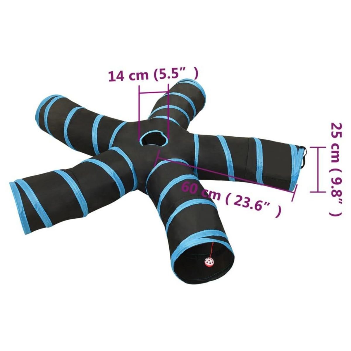 VIDAXL Tunnel pour chats a 5 voies Noir et bleu 25 cm Polyester
