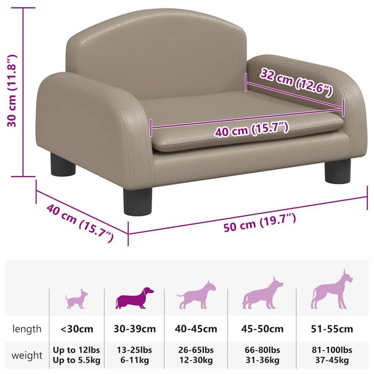 VIDAXL Lit pour chien cappuccino 50x40x30 cm similicuir