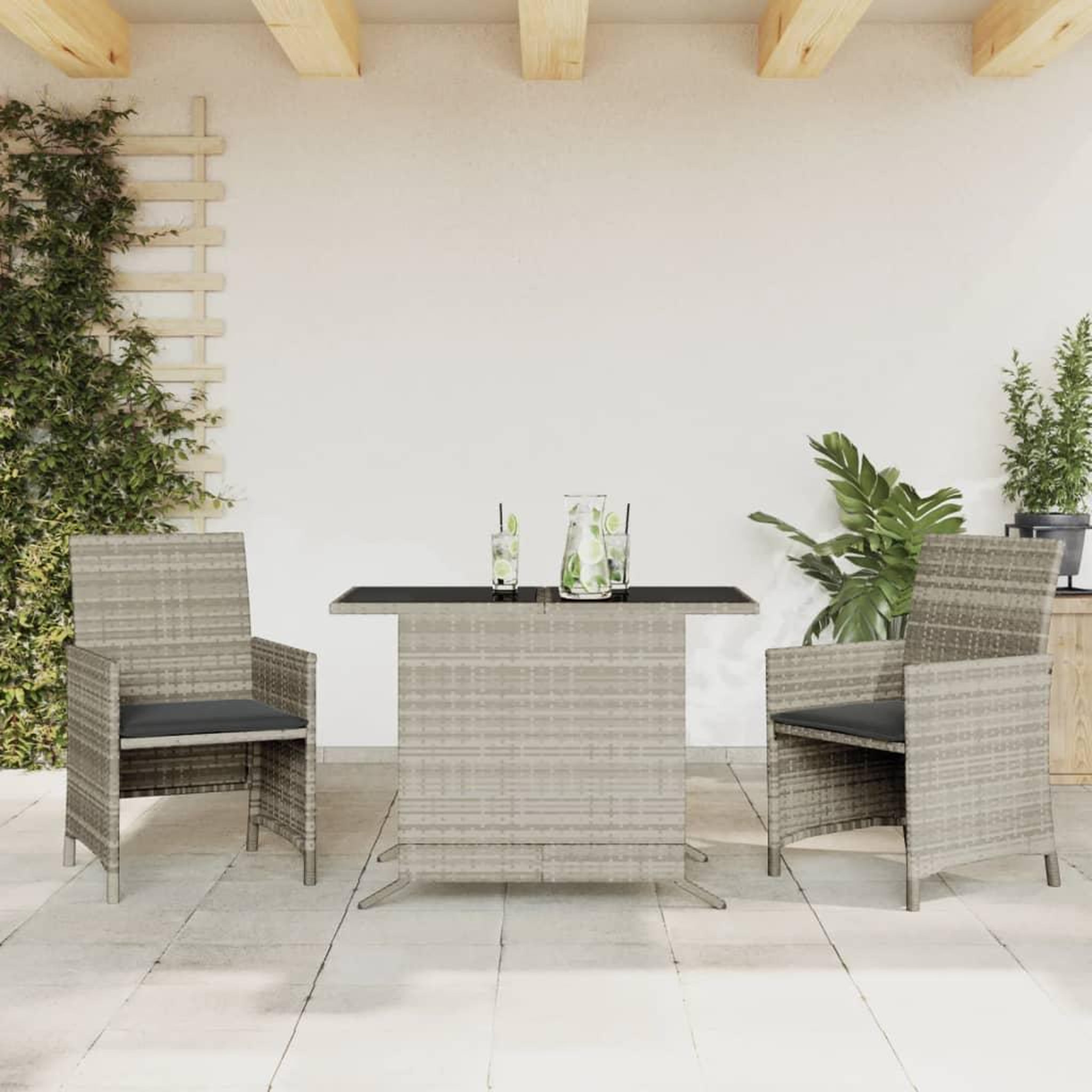 VIDAXL Ensemble de bistro 3 pcs et coussins gris clair resine tressee