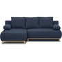Voir la diapositive 1 : MARKET24 Canapé d'angle gauche convertible MIKA 3 places - Tissu bleu foncé - Coffre de rangement - L218 x P98/145 x H84 cm