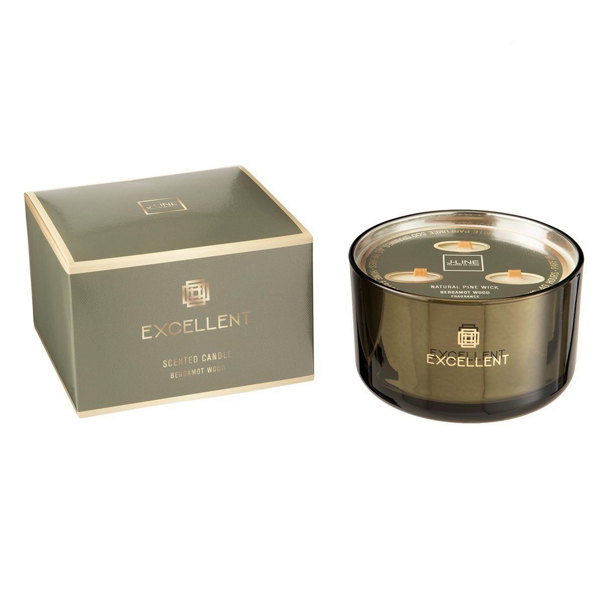 Voir la diapositive 1 : J-LINE Bougie parfumée  excellent  13cm bergamot wood vert