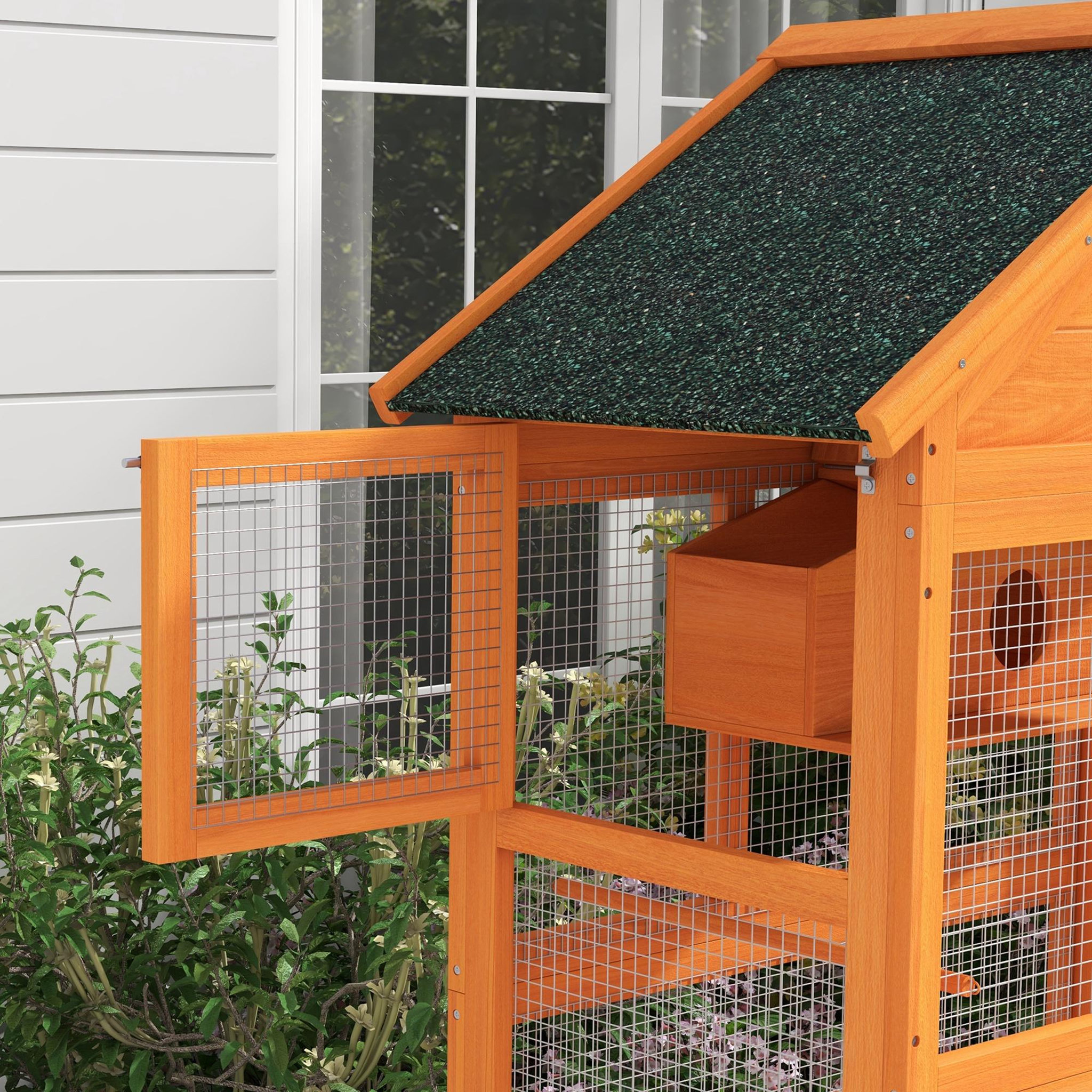 Voir la diapositive 4 : PAWHUT Cage à oiseaux volière grande taille 2 portes trappe toit asphalte tiroir amovible bois pré-huilé