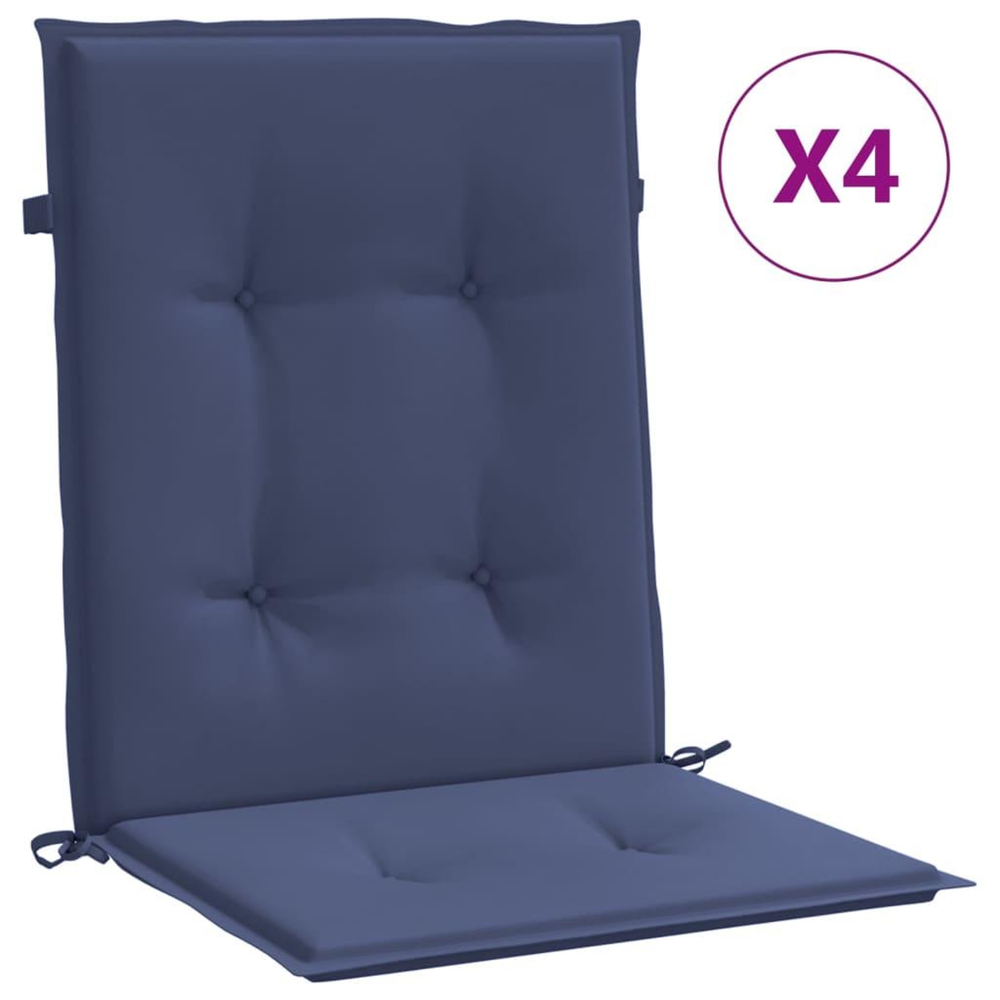 Voir la diapositive 2 : VIDAXL Coussins de chaise a dossier bas lot de 4 bleu marine tissu