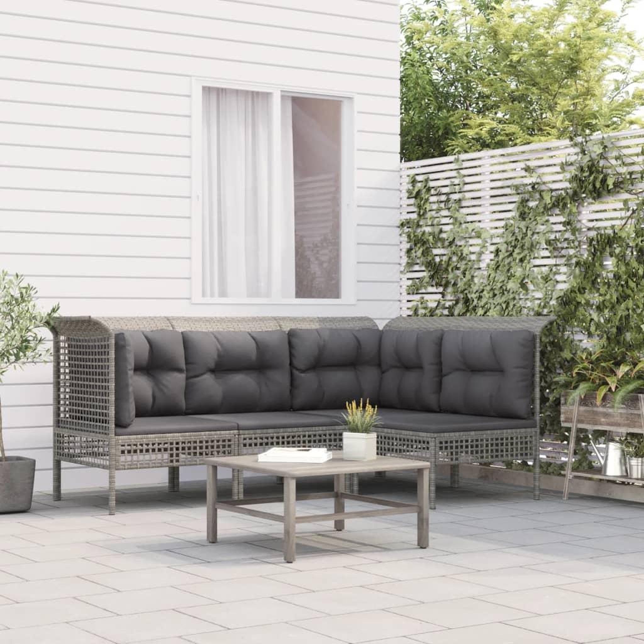 VIDAXL Salon de jardin 4 pcs avec coussins Gris Resine tressee