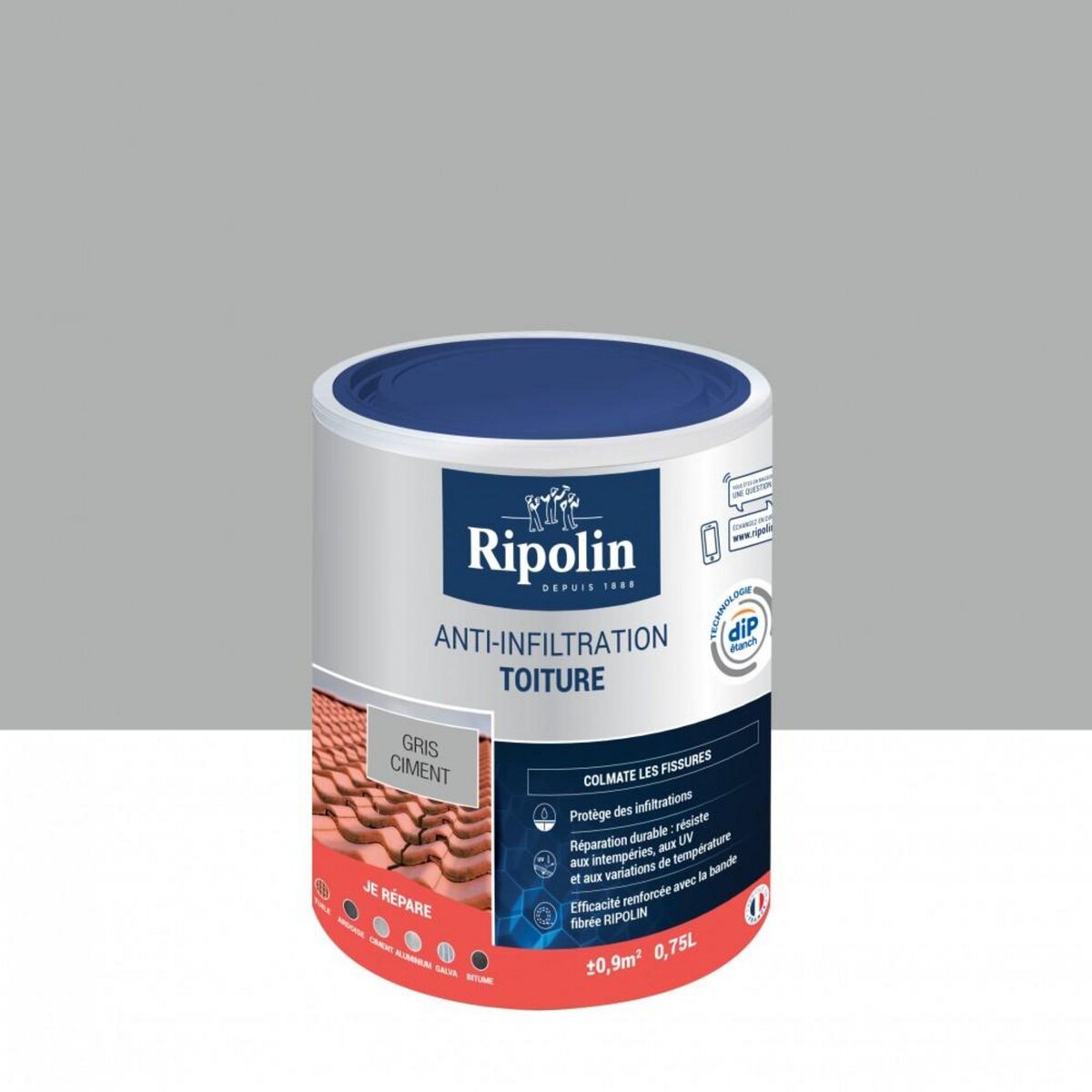 CENTRALE BRICO Revêtement d'étanchéité toiture, RIPOLIN Anti-infiltration gris ciment 0,75 L