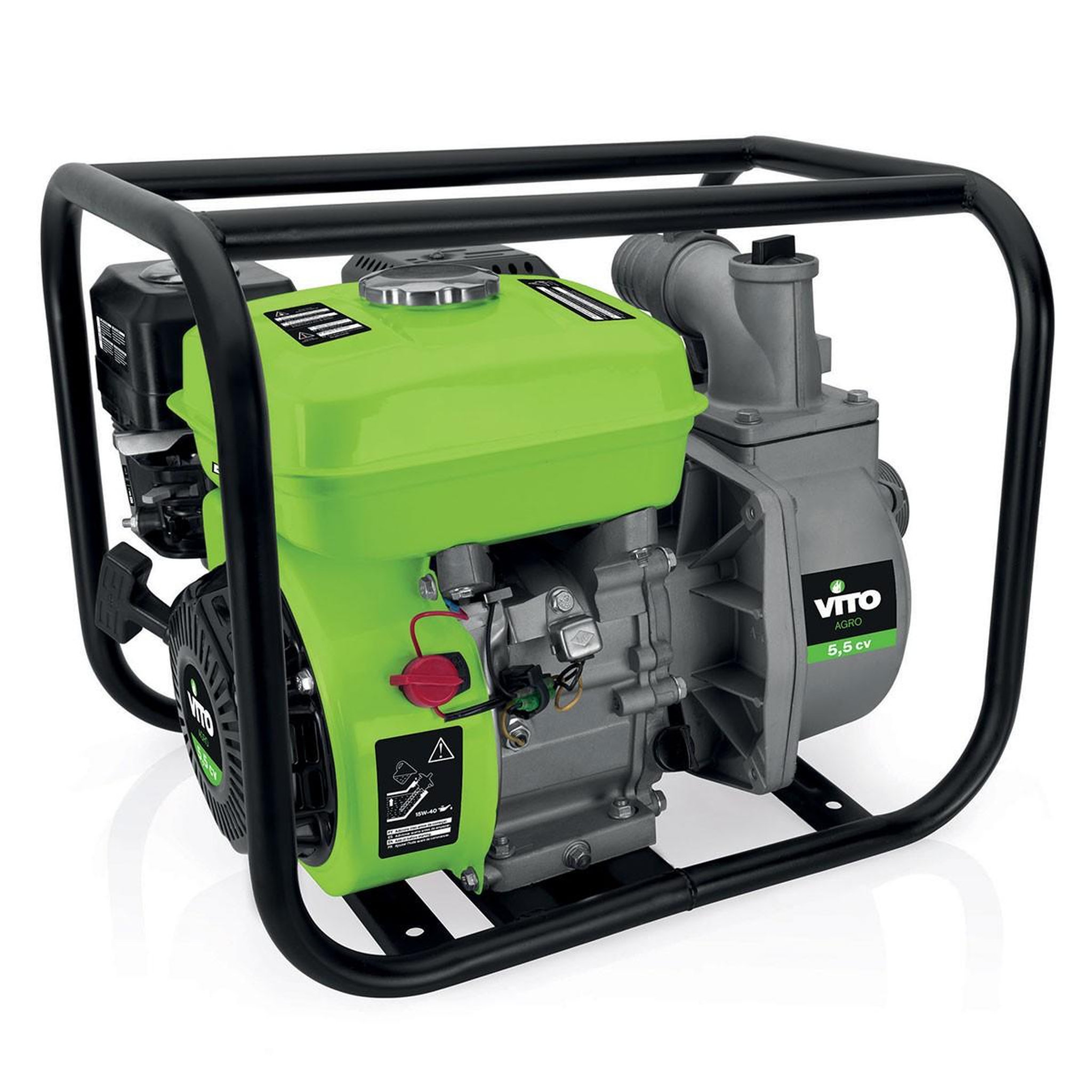 VITO Pompe à eau thermique 5.5 cv 163 cm³ motopompe autonomie 3h débit 30m³/h raccord 50 mm vito