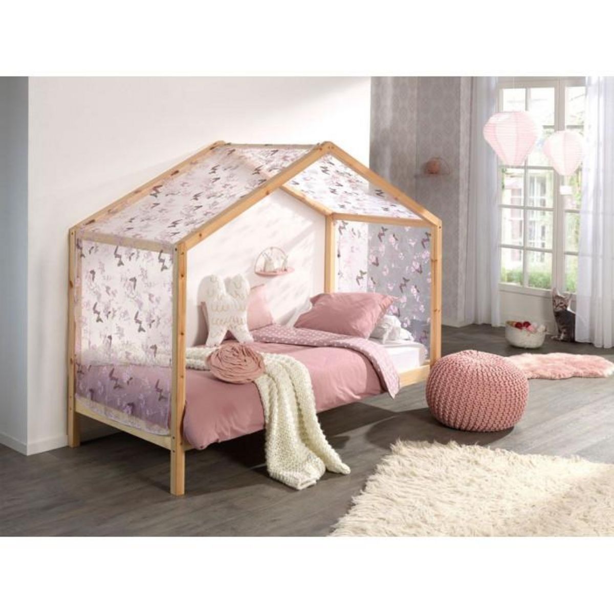 Paris Prix Lit Enfant Cabane & Voile  Dallas II  90x200cm Naturel
