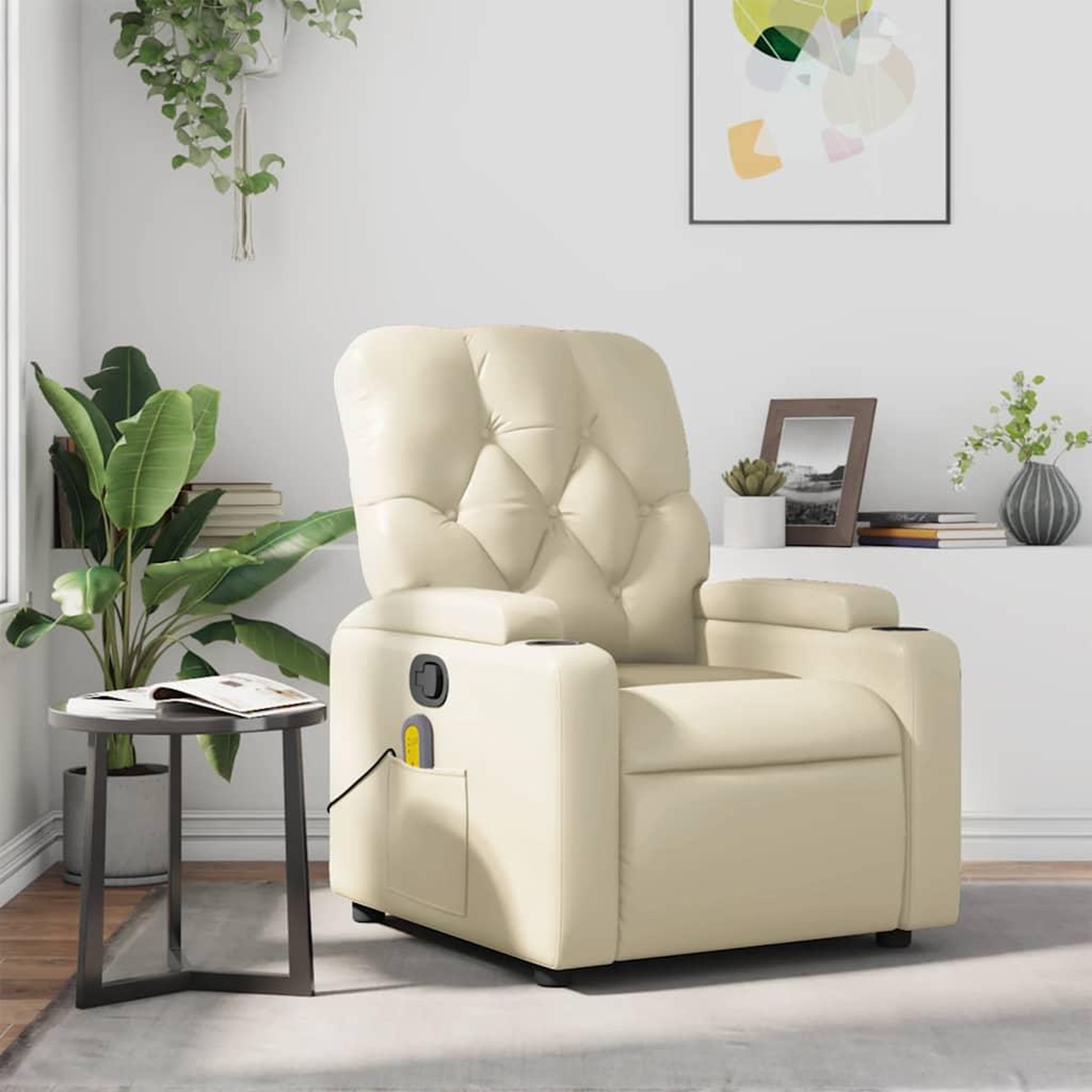 VIDAXL Fauteuil inclinable de massage Creme Similicuir
