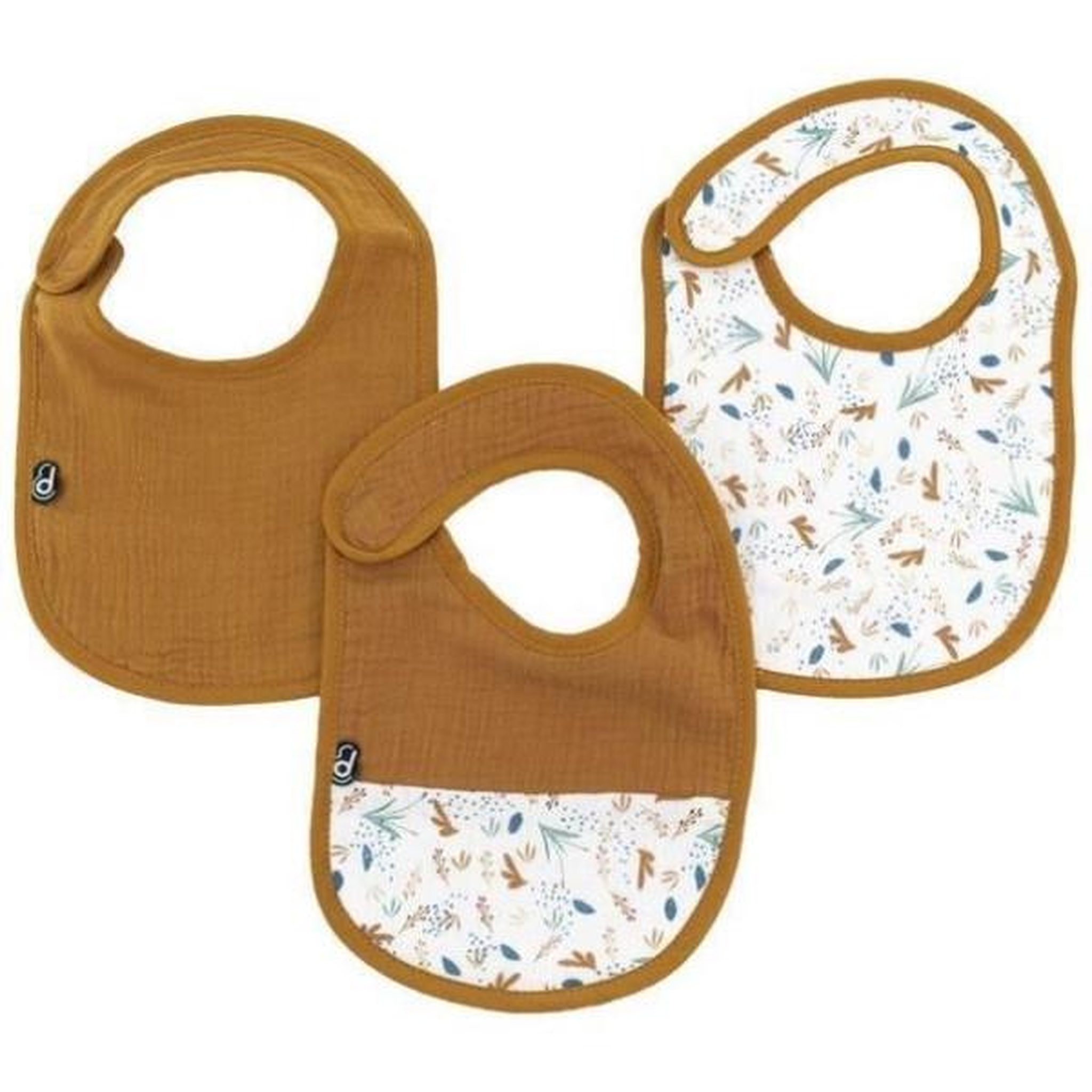 DOMIVA Lot x3 bavoirs - domiva - 6-12 mois - gaze de coton - caramel imprimé au fil de l'eau