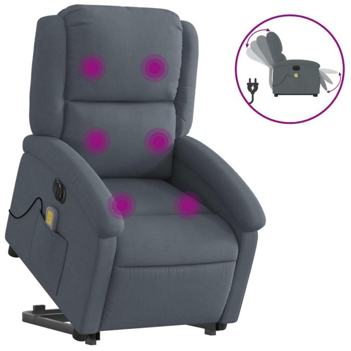 VIDAXL Fauteuil inclinable de massage electrique gris fonce velours