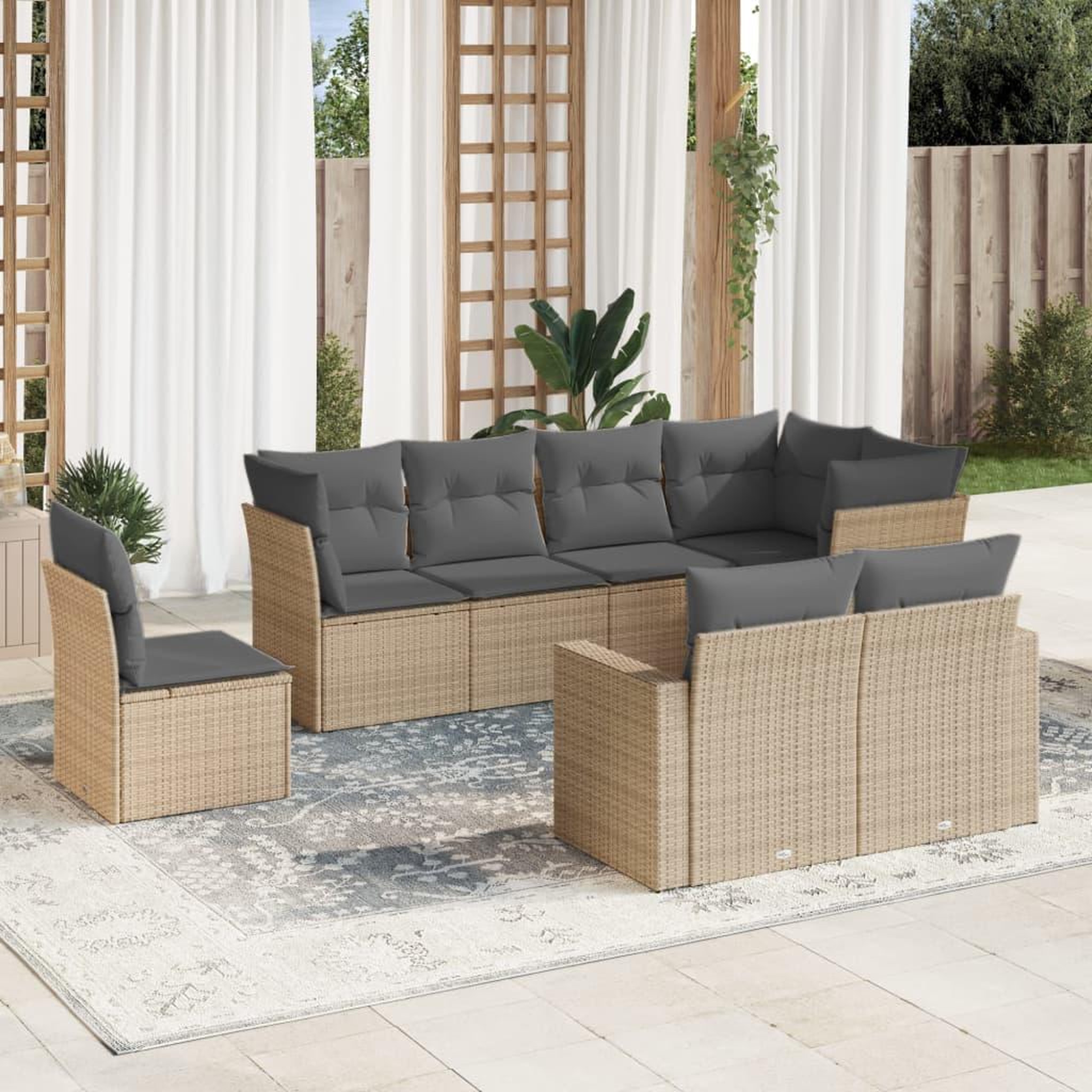 VIDAXL Salon de jardin avec coussins 8 pcs beige resine tressee