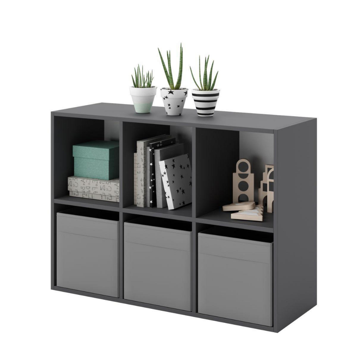 KOBI Étagère Cubique Loni 2x3 en Gris Élégant - Rangement Multifonctionnel