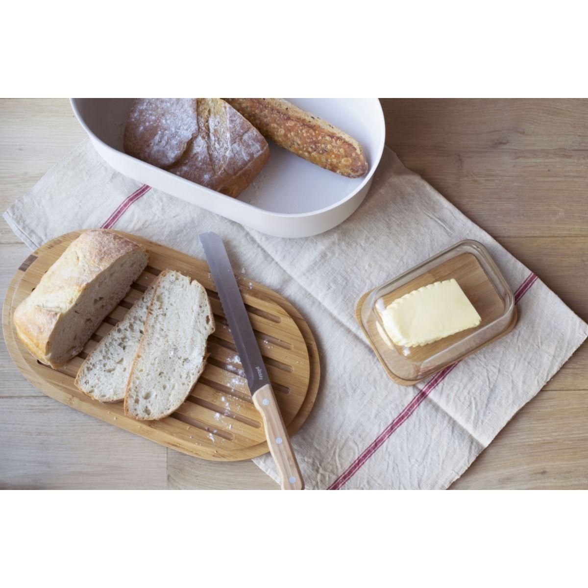 PEBBLY Boîte à pain 4 en 1 creme 36x20x13 cm avec couteau