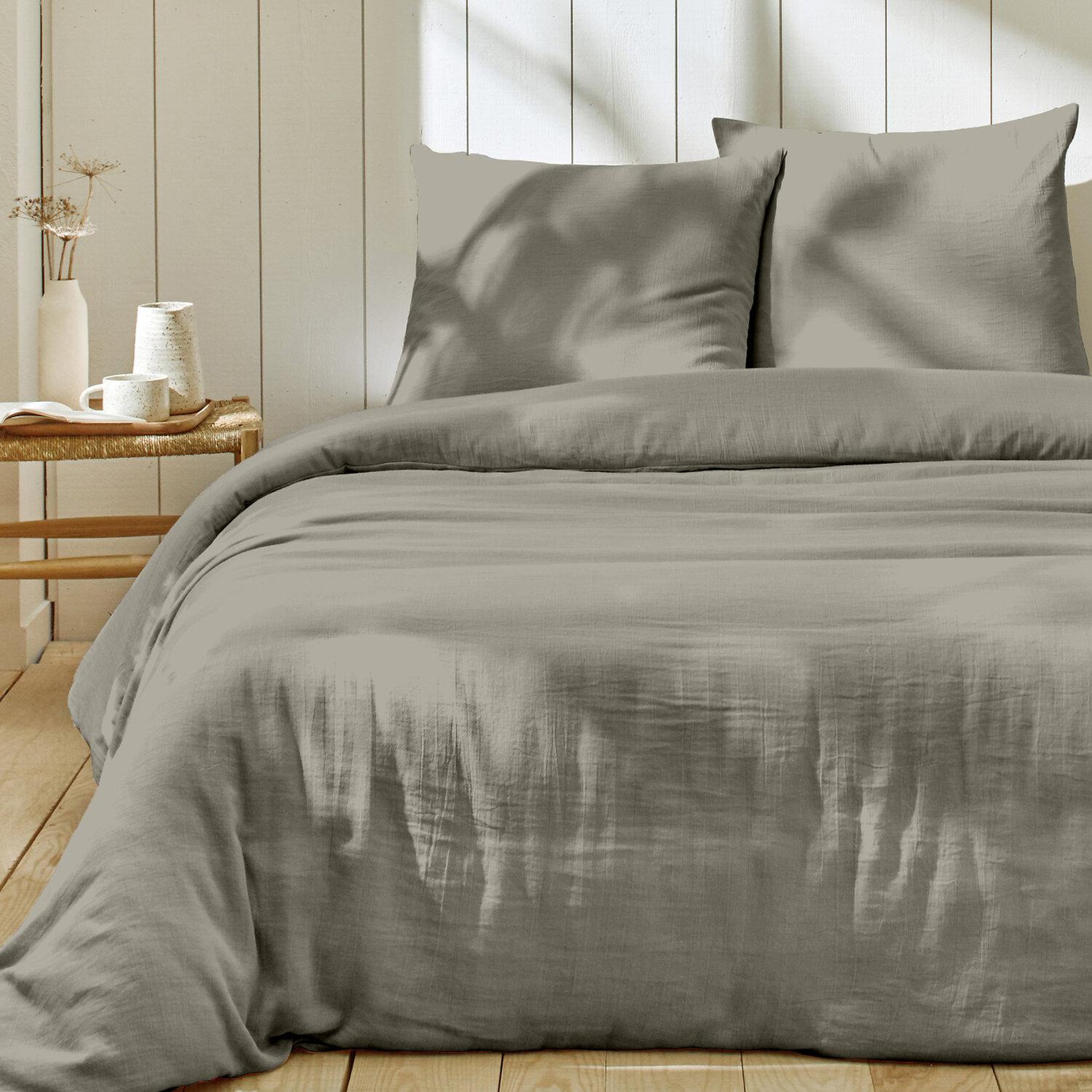 Voir la diapositive 2 : Home collection Parure housse de couette en gaze de coton - rose