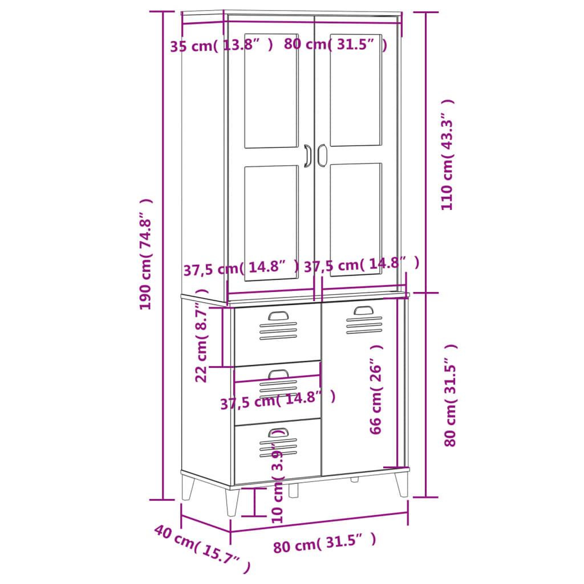 Voir la diapositive 6 : VIDAXL Buffet VIKEN noir 80x40x190 cm bois massif de pin