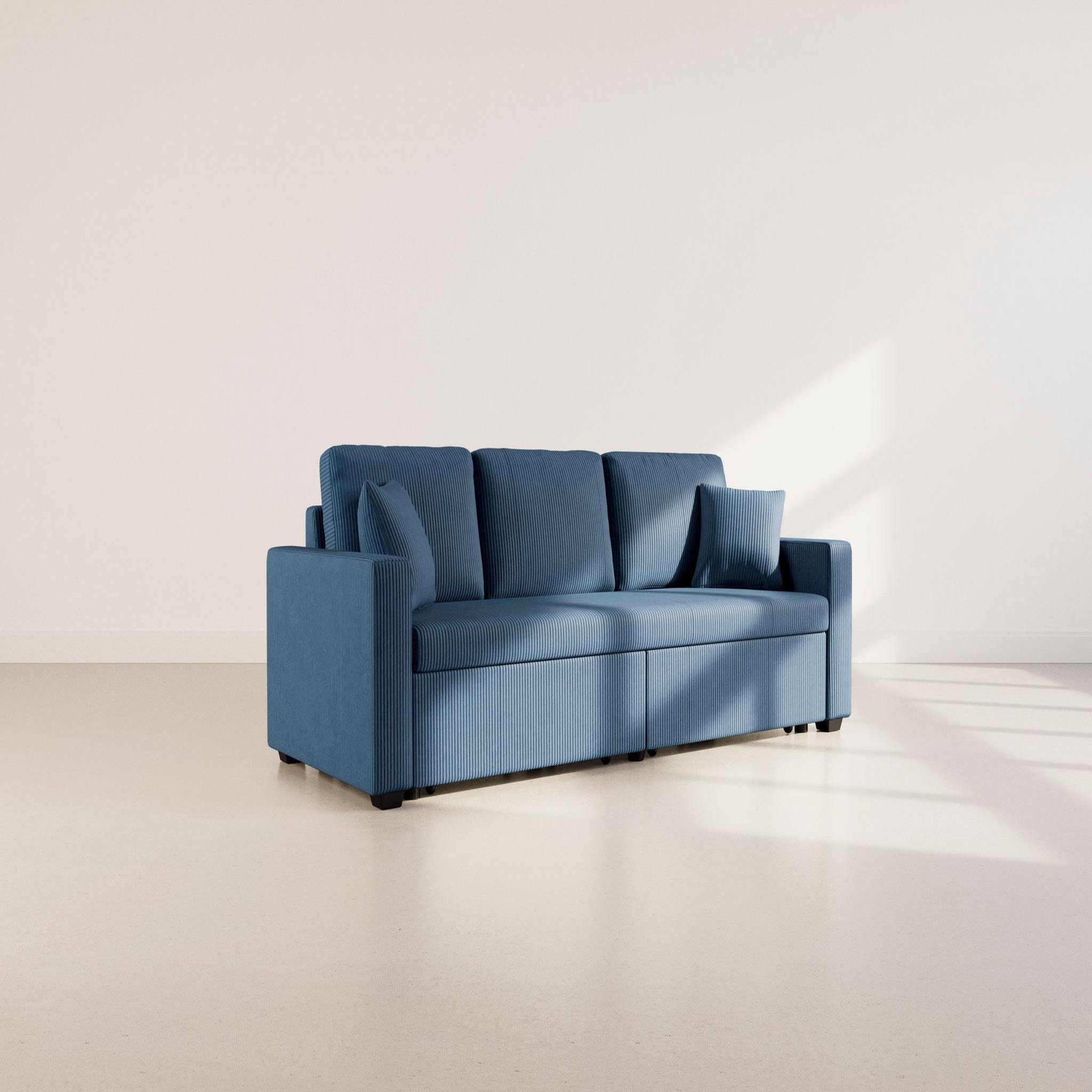 Voir la diapositive 2 : BEST MOBILIER Cyrus - canapé droit 3 places convertible en velours côtelé
