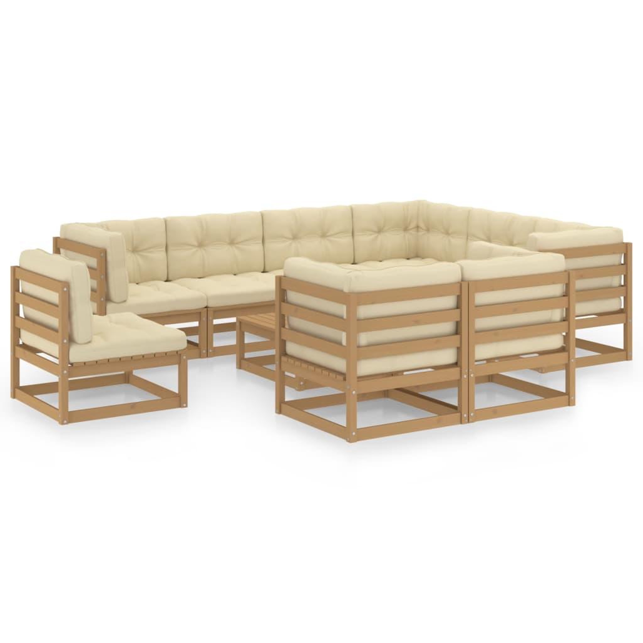 Voir la diapositive 1 : VIDAXL Salon de jardin 10 pcs avec coussins Marron miel Bois de pin