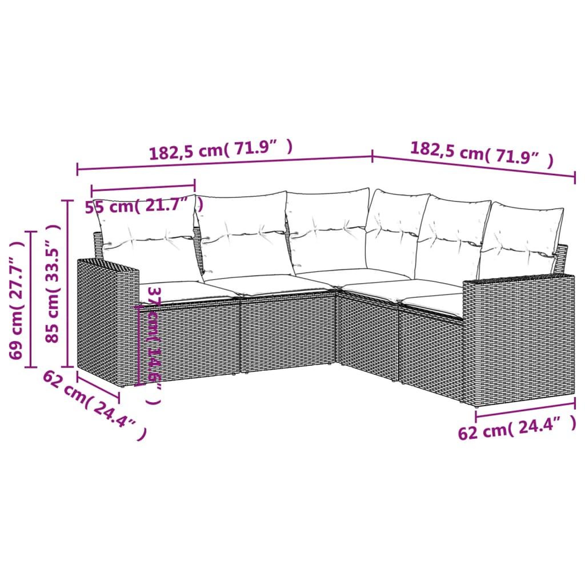 Voir la diapositive 3 : VIDAXL Salon de jardin 5 pcs avec coussins gris resine tressee