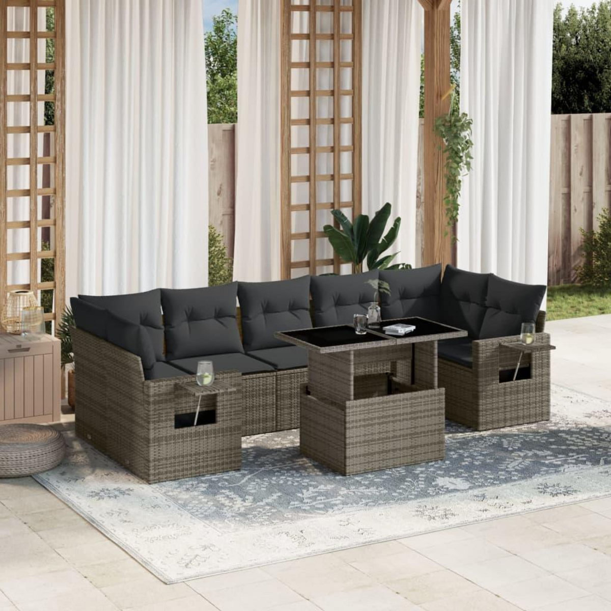 VIDAXL Salon de jardin 8 pcs avec coussins gris resine tressee