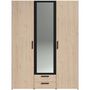 Voir la diapositive 4 : PARISOT Armoire VARIA - Décor chene et noir - 3 portes battantes + 2 tiroirs + 1 miroir - L 150 x H 200 x P 51 cm
