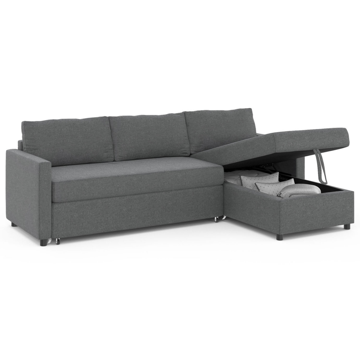 ID MARKET Canapé d'angle convertible NOAH avec méridienne coffre en tissu gris anthracite