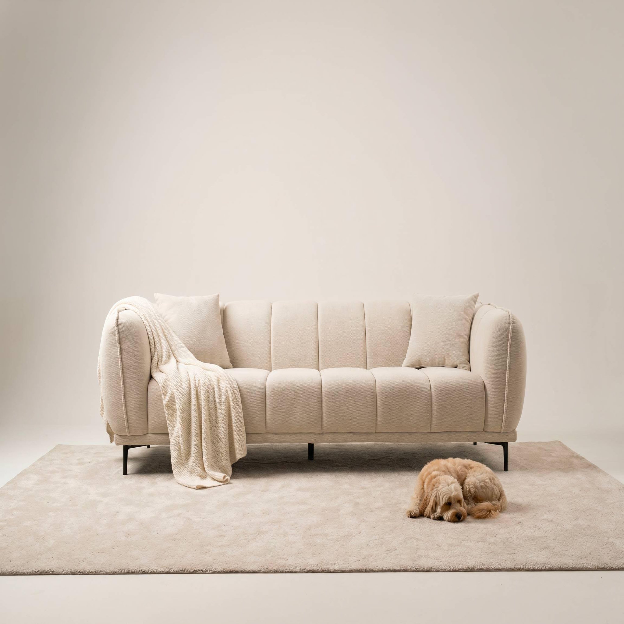 Voir la diapositive 2 : BEST MOBILIER Arsene - canapé droit 3 places en velours texturé