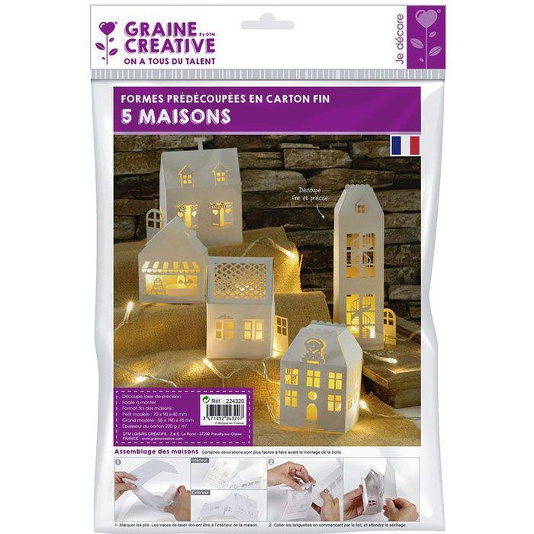 Voir la diapositive 2 : Graine créative 5 maisons blanches de décoration à monter soi-même 19 x 5,5 x 4,5 cm