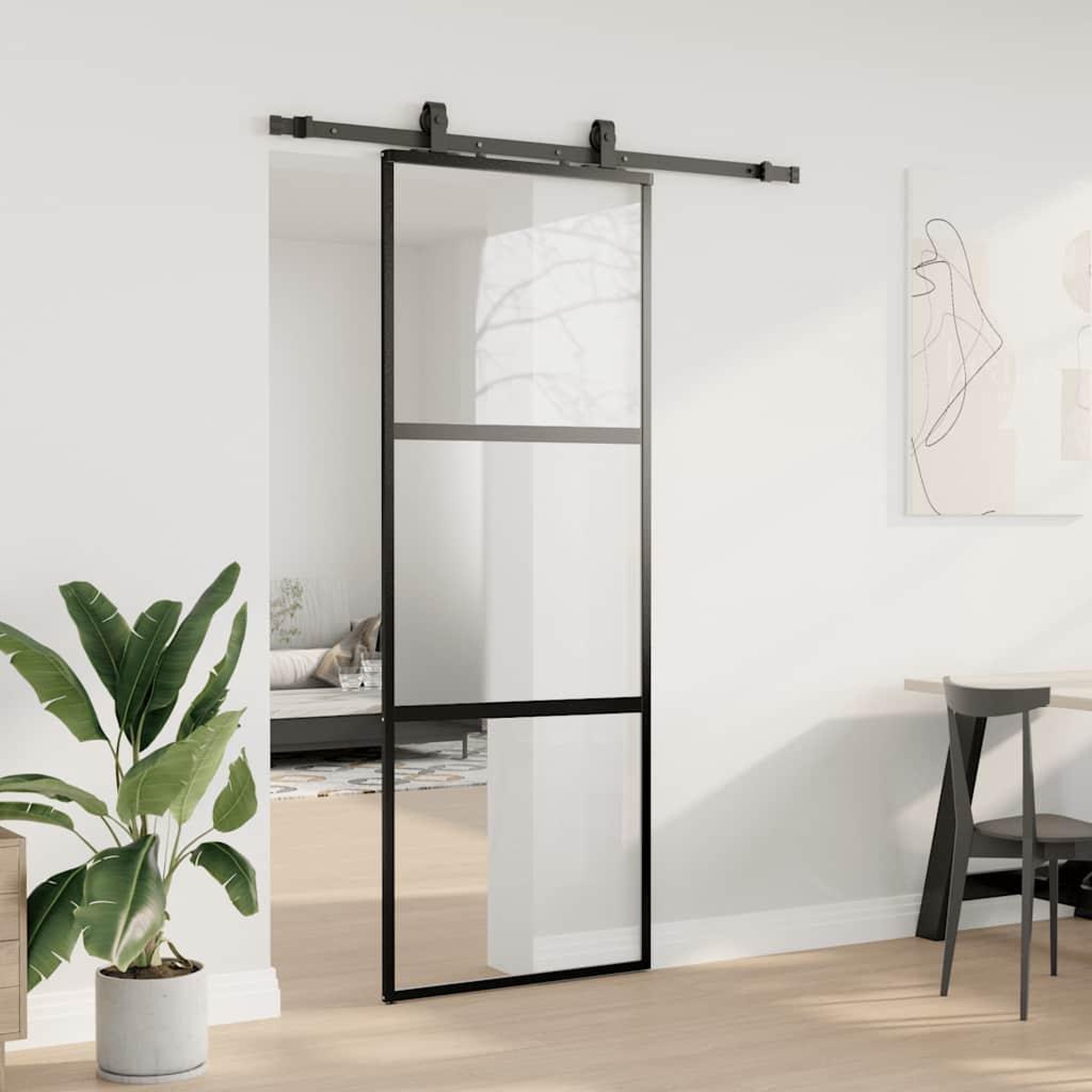 Voir la diapositive 3 : VIDAXL Porte coulissante kit quincaillerie noir 76x205 cm verre trempe