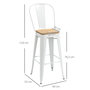 Voir la diapositive 3 : HOMCOM Lot de 4 tabourets de bar industriel avec dossier repose-pied hauteur assise 76 cm acier blanc bois d'orme