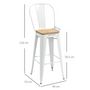 Voir la diapositive 3 : HOMCOM Lot de 4 tabourets de bar industriel avec dossier repose-pied hauteur assise 76 cm acier blanc bois d'orme