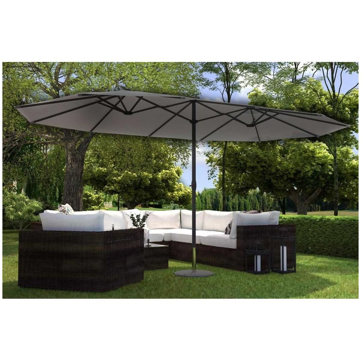 KZ GARDEN Parasol de jardin double Gris 4.50 x 2.65 x H 2.40 Toile polyester TWIN KZ GARDEN