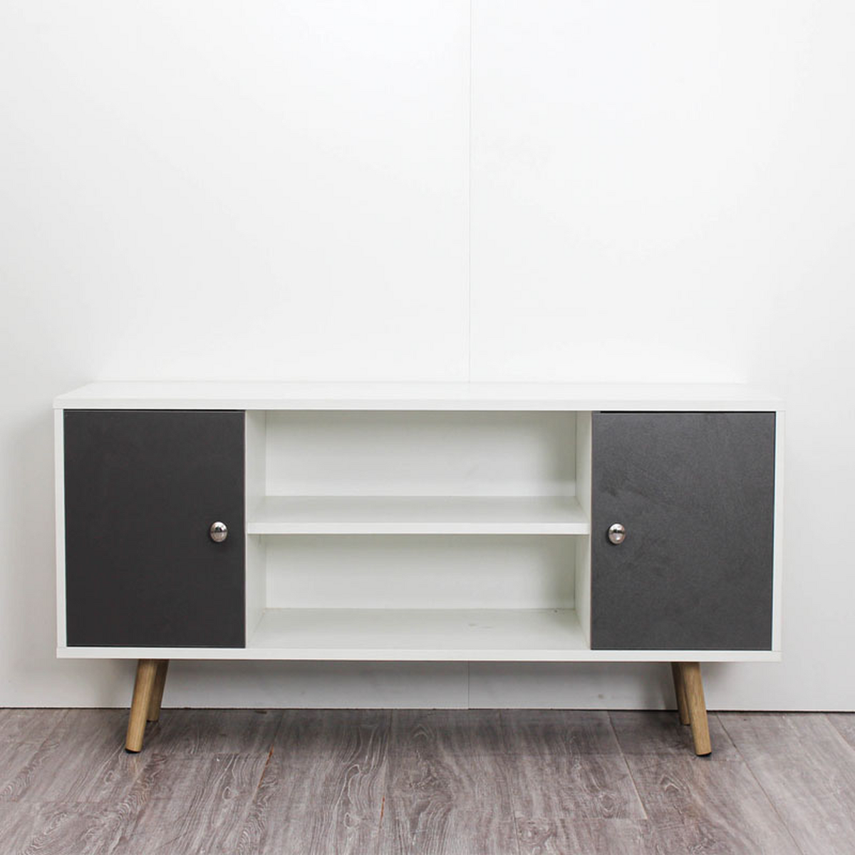 TOILINUX Meuble TV design Samy - L. 120 x H. 50 cm - Blanc et gris foncé