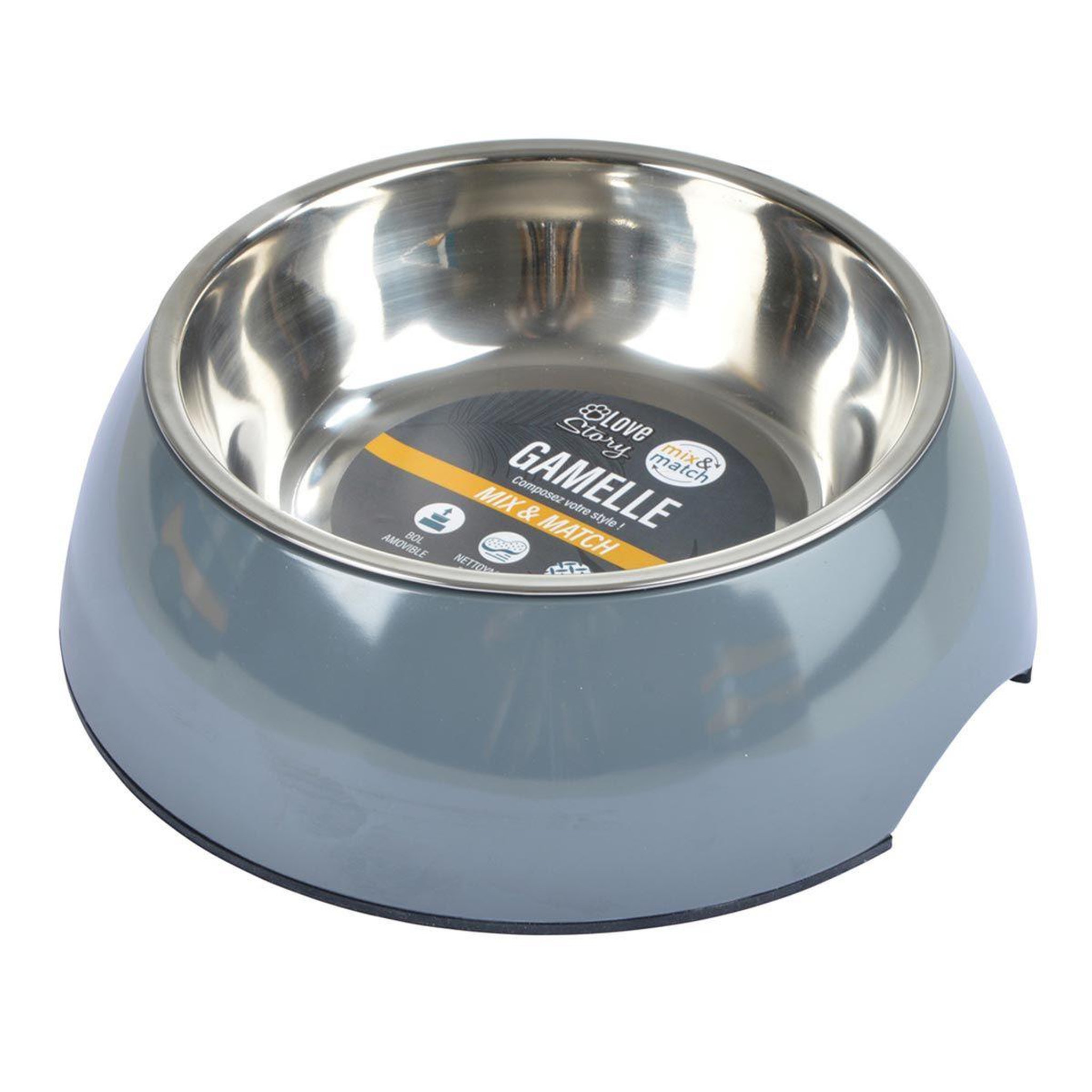 Voir la diapositive 2 : LOVE STORY Gamelle pour Chien & Chat  Bol Inox  14cm Anthracite