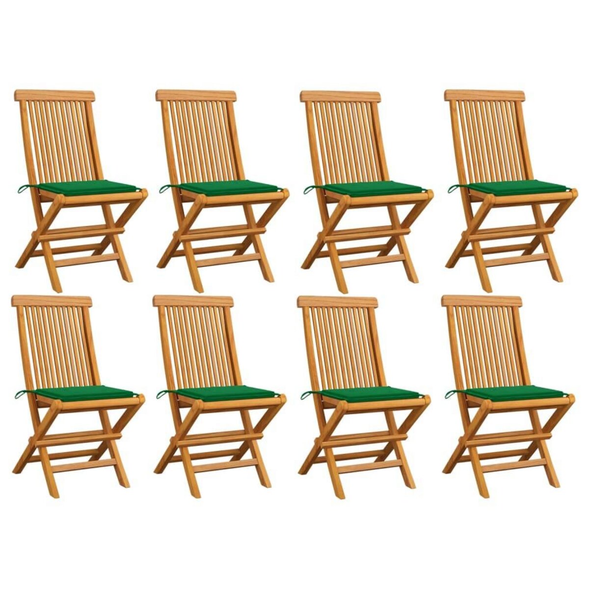 VIDAXL Chaises de jardin avec coussins vert 8 pcs Bois de teck massif