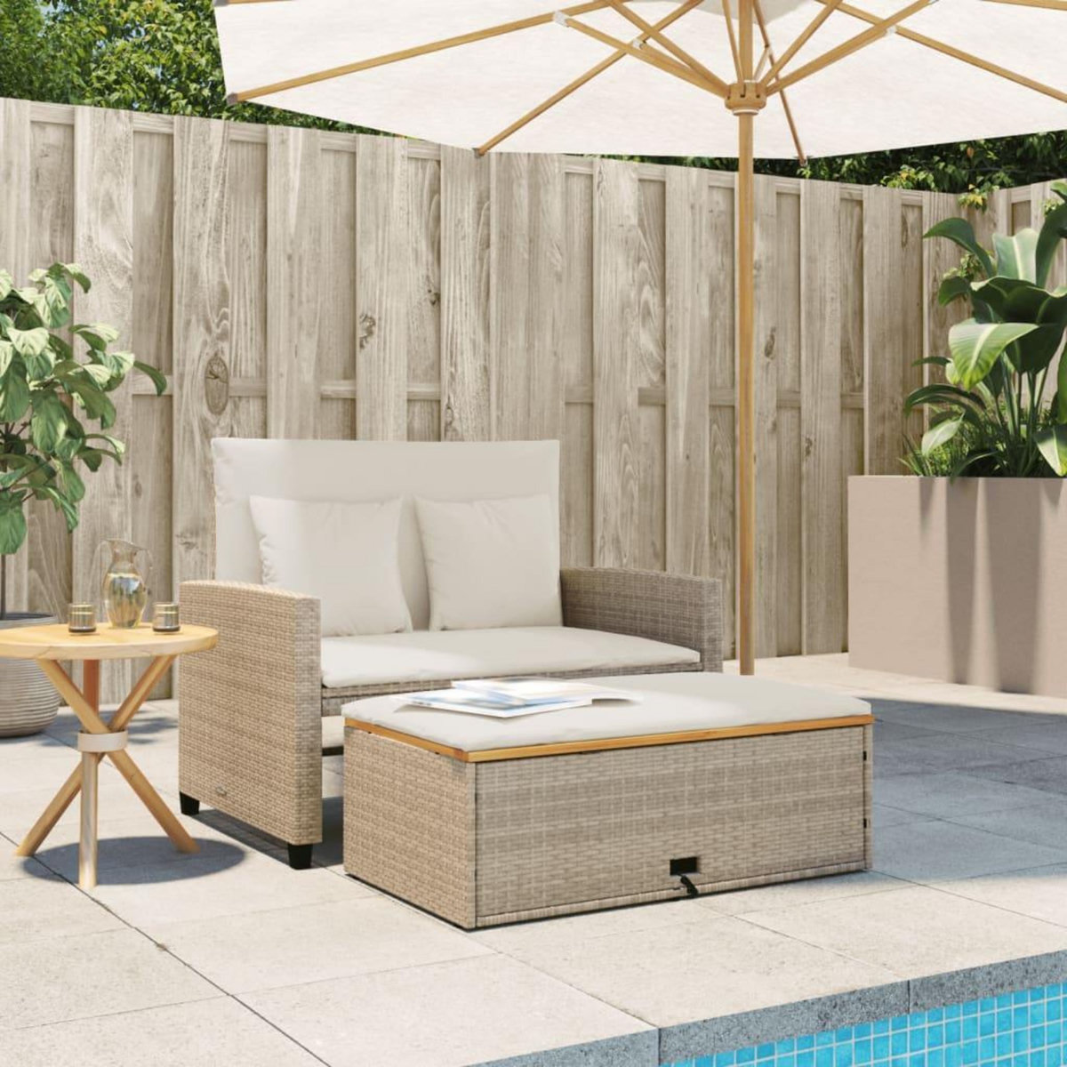 VIDAXL Canape de jardin 2 places coussins beige resine tressee&acacia