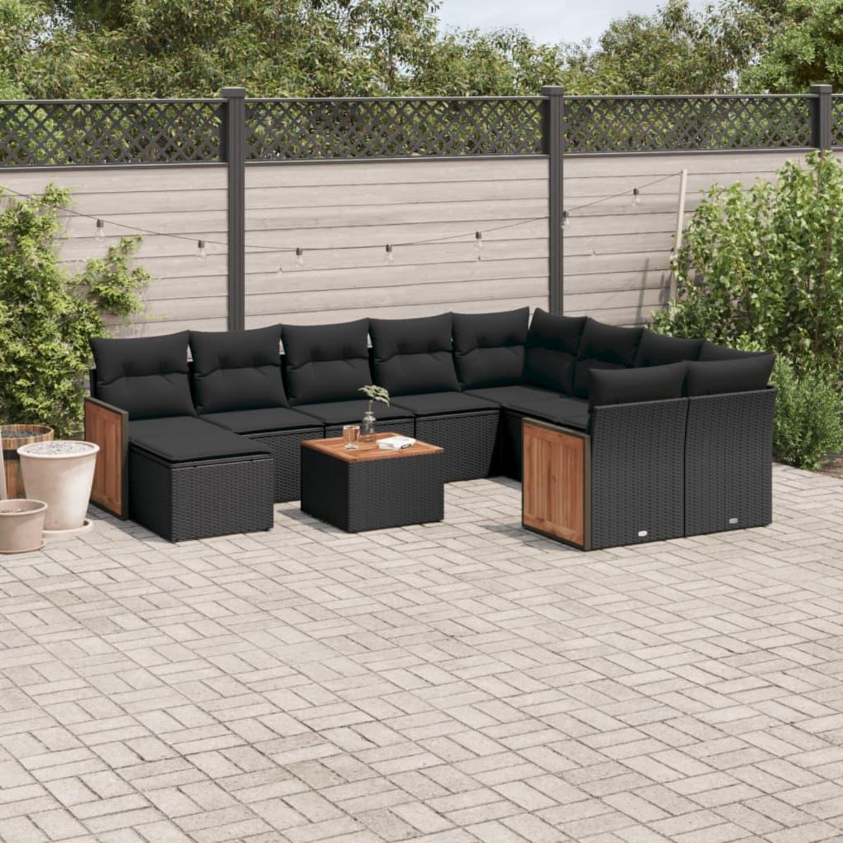 VIDAXL Salon de jardin 11 pcs avec coussins noir resine tressee