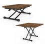 Voir la diapositive 4 : ID MARKET Table basse extensible relevable en table à manger URBANA plateau bois foncé effet vieilli pied noir design industriel