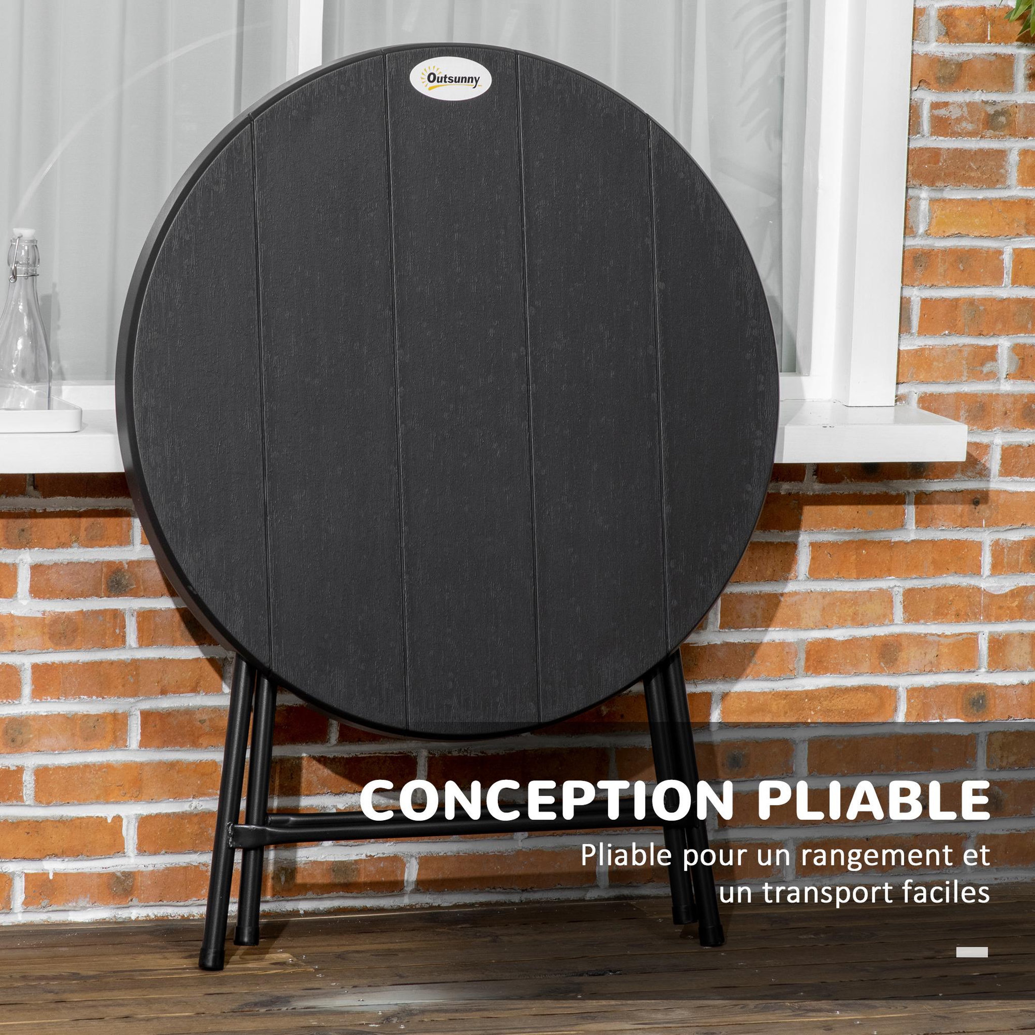 Voir la diapositive 4 : OUTSUNNY Table de jardin pliable 4 personnes table ronde pliante Ø 80 cm acier époxy plateau HDPE aspect bois gris