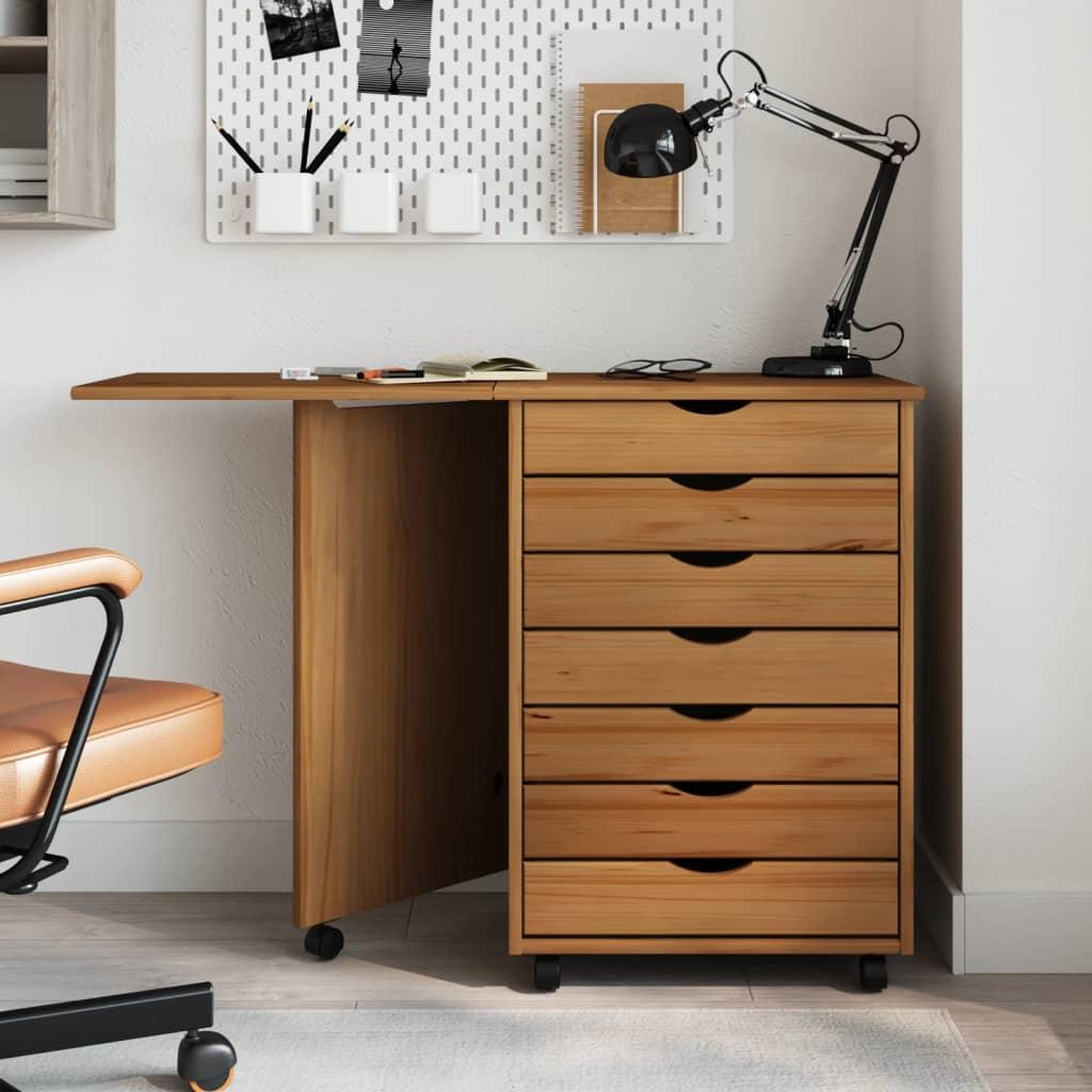 VIDAXL Armoire roulante avec bureau MOSS marron miel bois de pin
