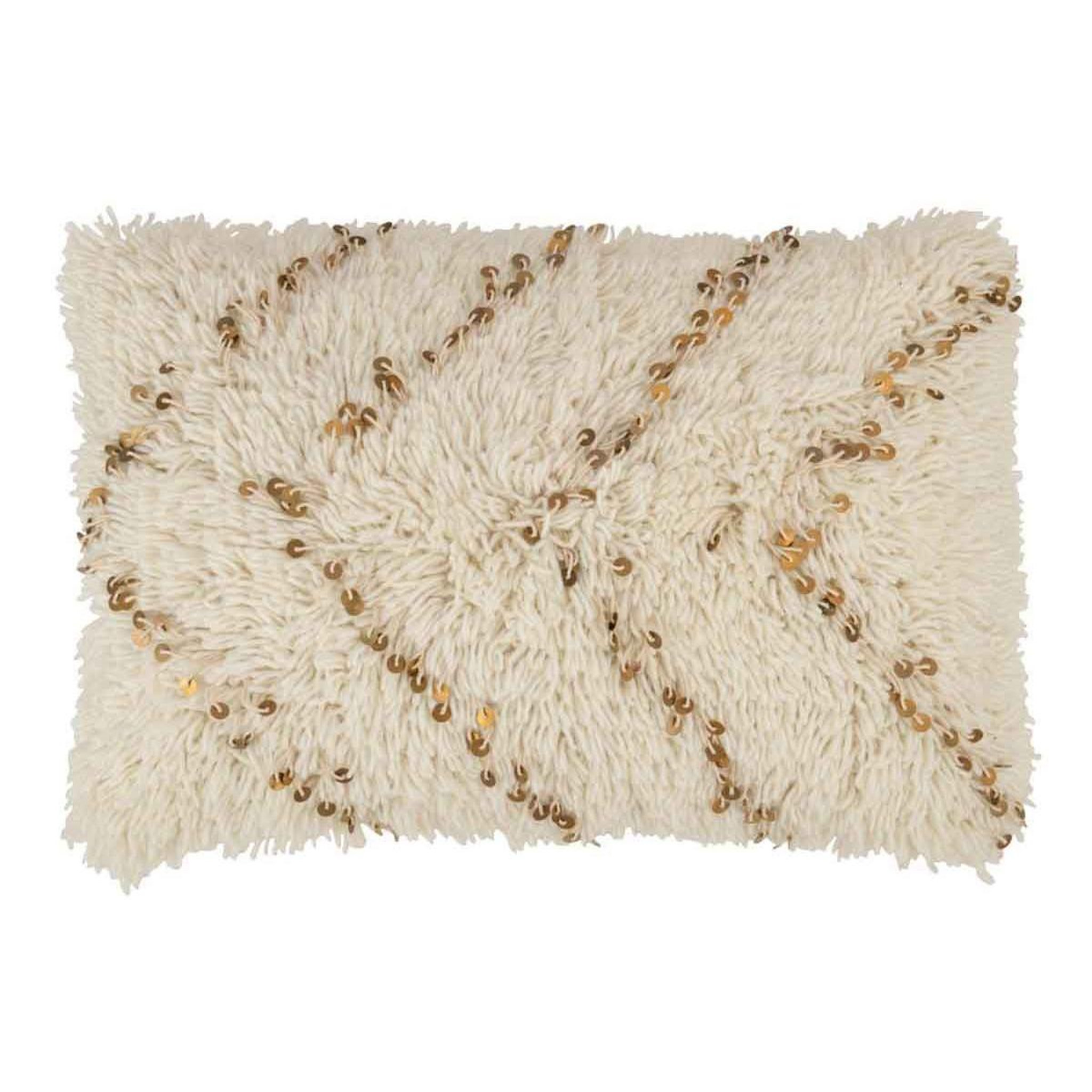 Voir la diapositive 1 : J-LINE Coussin déco  perles  40x60cm blanc & or