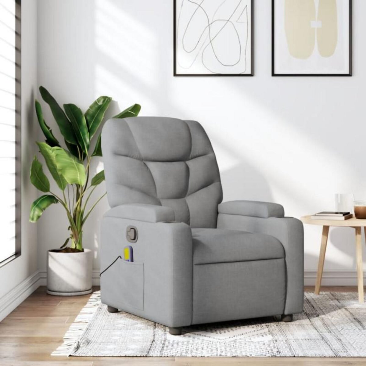 VIDAXL Fauteuil de massage inclinable Gris clair Tissu