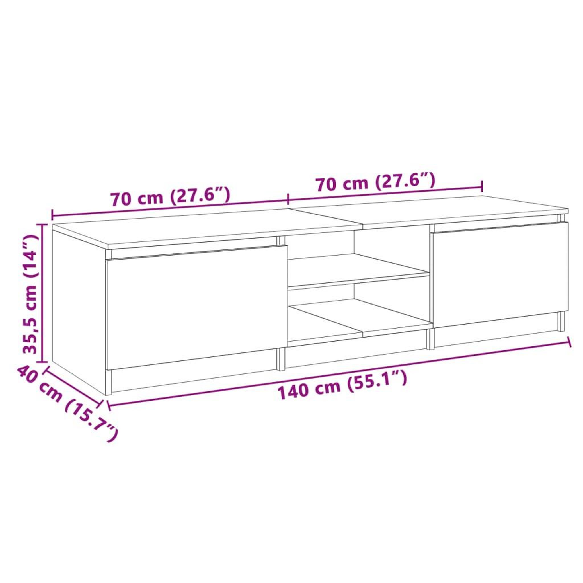 Voir la diapositive 6 : VIDAXL Meuble TV avec lumieres LED blanc 140x40x35,5 cm