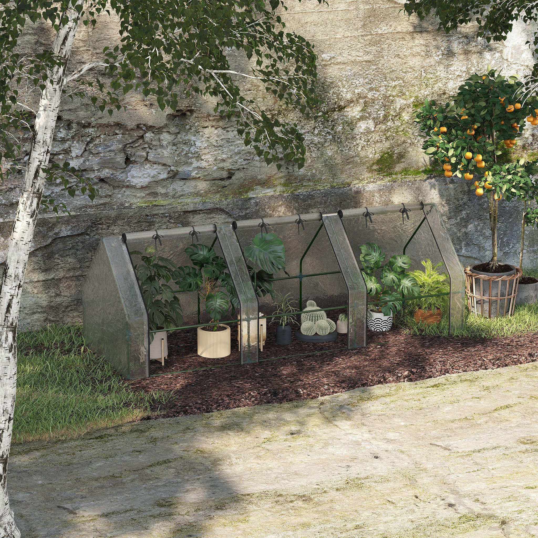 Voir la diapositive 2 : OUTSUNNY Mini serre de jardin serre à tomates 270l x 90l x 90h cm acier pe haute densité 140 g/m² anti-uv 3 fenêtres avec zip enroulables blanc