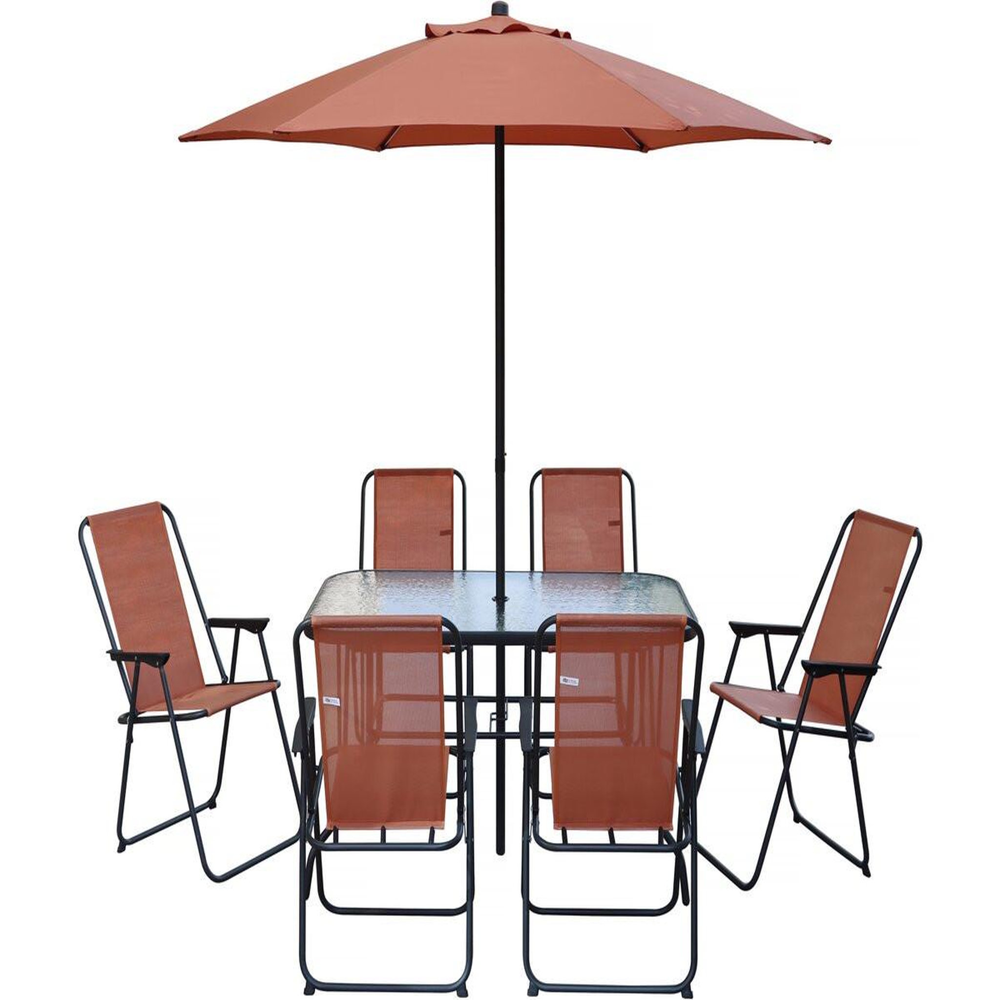Habitat et Jardin Table et chaises de jardin avec parasol en métal  Convivia  - 6 places - Terracotta
