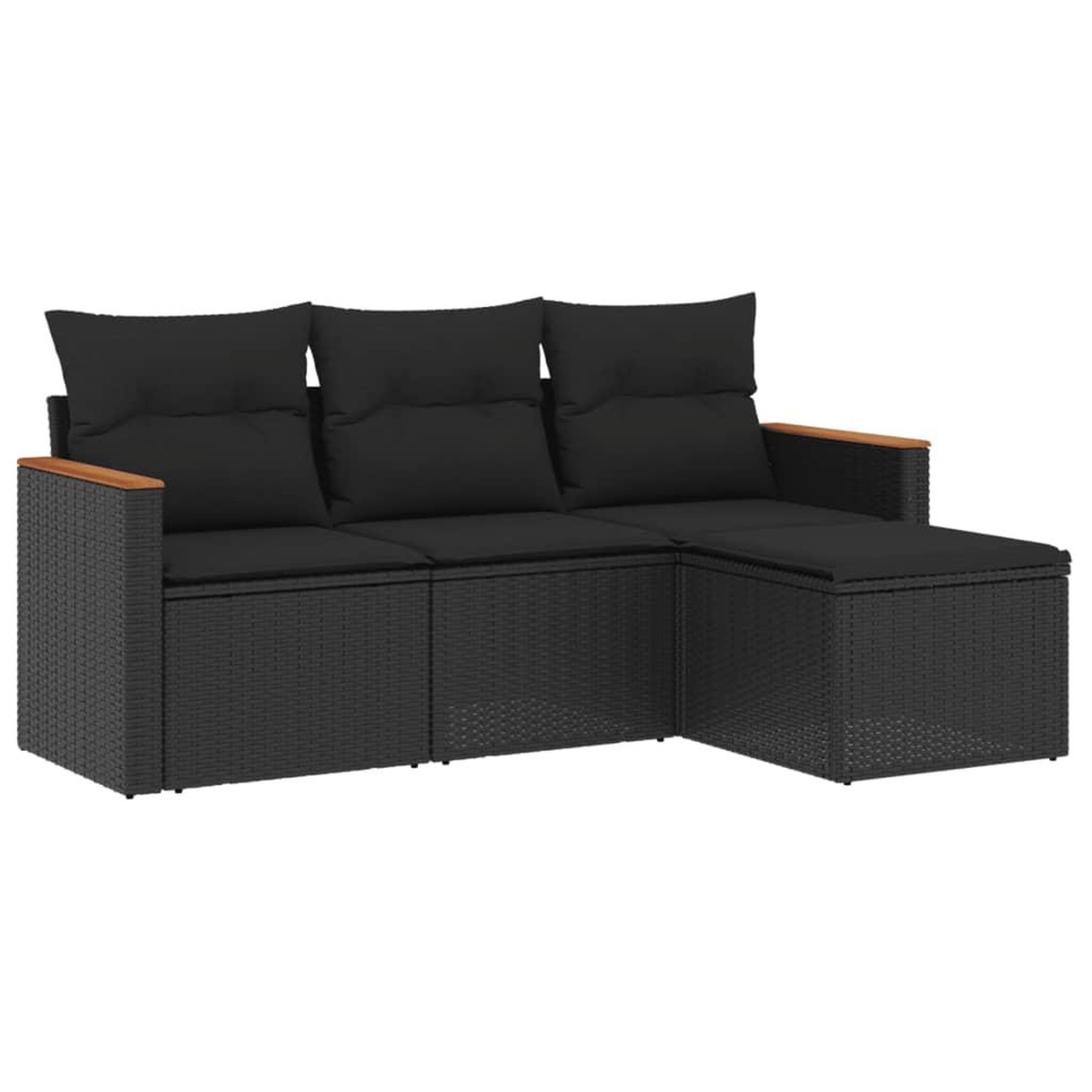 Voir la diapositive 2 : VIDAXL Salon de jardin 4 pcs avec coussins noir resine tressee