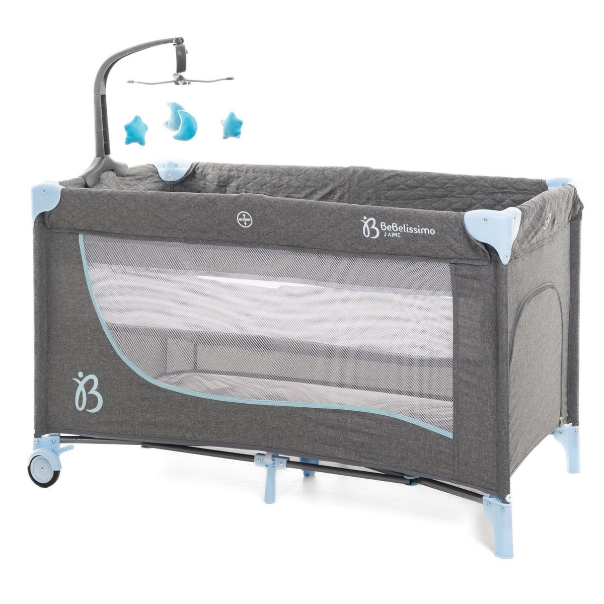 BEBELISSIMO BEBELISSIMO - Lit parapluie bébé - berceau bébé - dès la naissance - Nuit - lit pliant - 2 niveaux - bleu