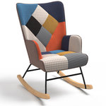 ID MARKET Fauteuil scandinave IVAR en tissu à bascule patchwork multicouleurs