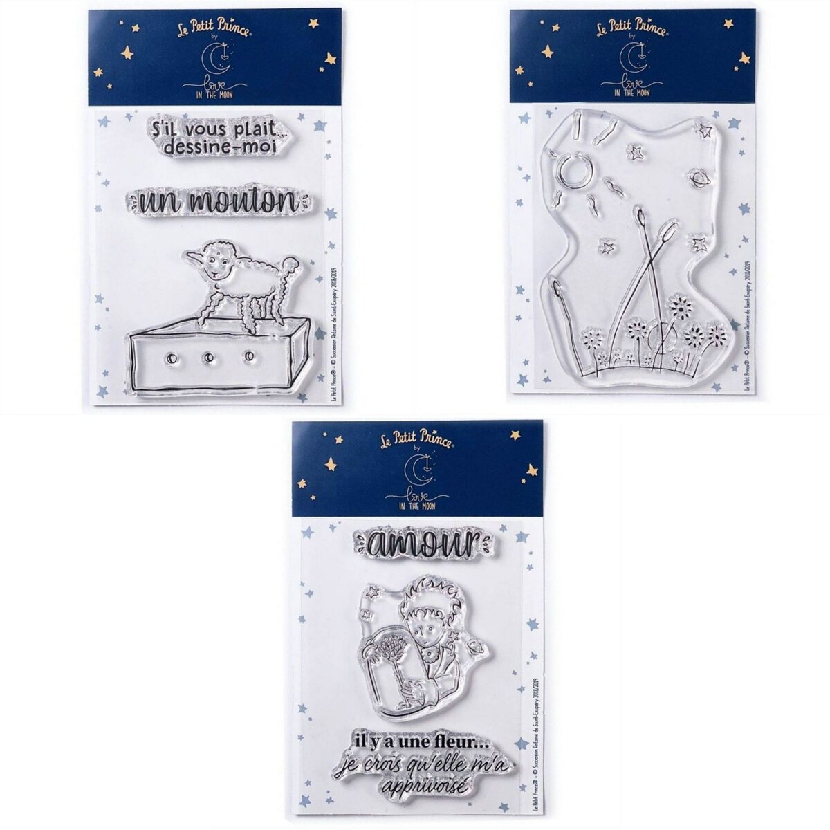  7 Tampons transparents Le Petit Prince et Mouton + Paysage + Fleur